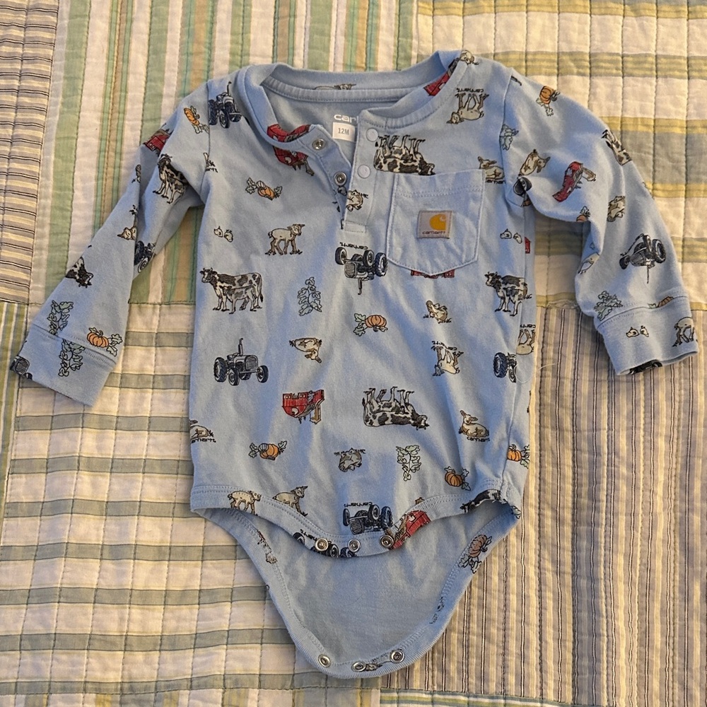 Carhartt Light Blue Farm Animals baby Bodysuit